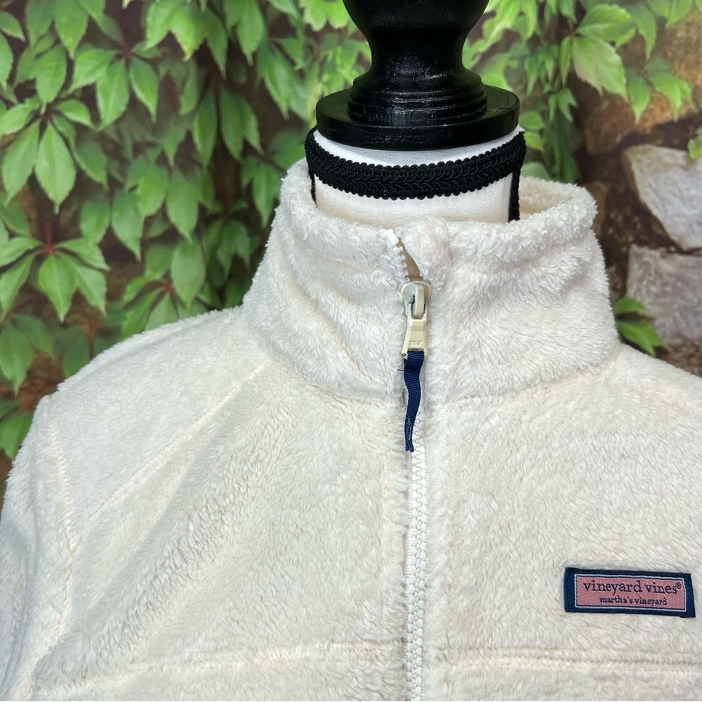 VINRYARD VINES Ivory Zip Front Long Sleeve Fleece Jacket, XS - Picture 4 of 14